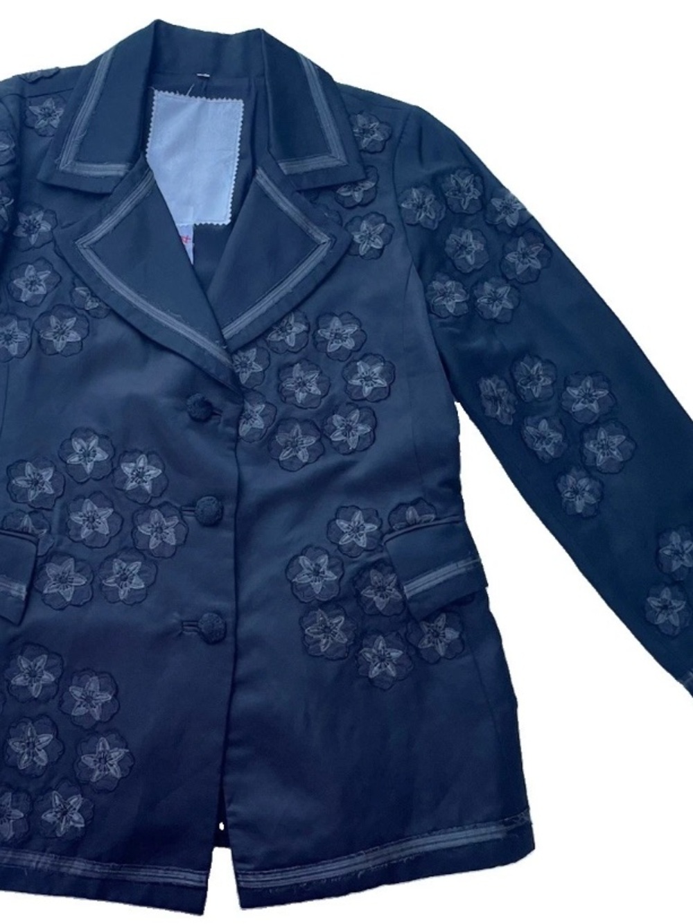 Johnny Was Biya black sateen floral appliqué  blazer, medium/large